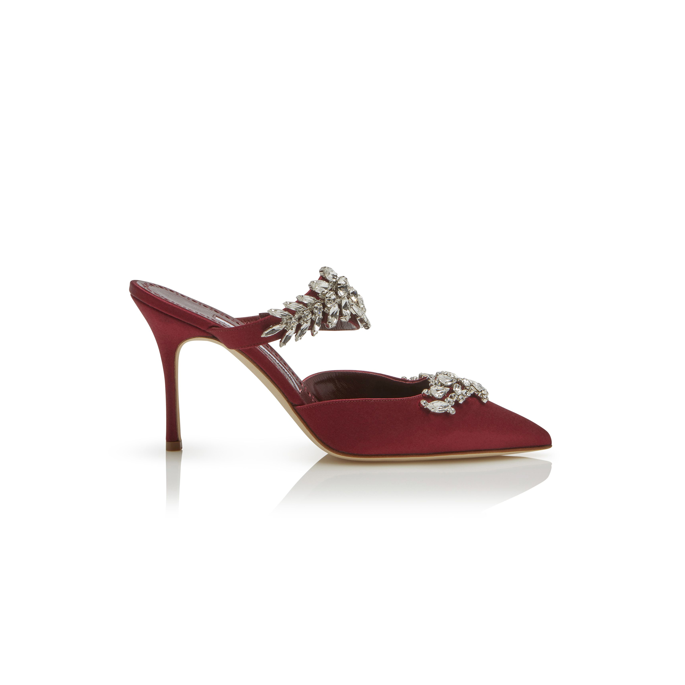 man010 B1ahn*k lurumus burgundy satin crystal embellished mules 9xx-0362-0038